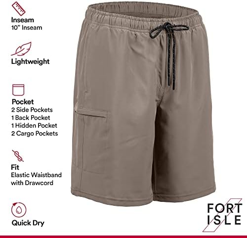מכנסי טיול של פורט איס, מכנסיים קצרים בגודל 10 אינץ ' - מכנסיים קצרים אתלטי יבש מהיר לגברים | מכנסי כושר לגברים עם כיסים